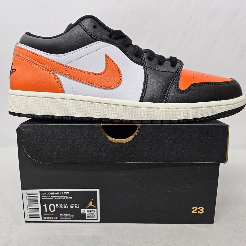 Nike Air Jordan 1 Low Sneakers 553558-081 Black Starfish White Mens Size 10.5‎